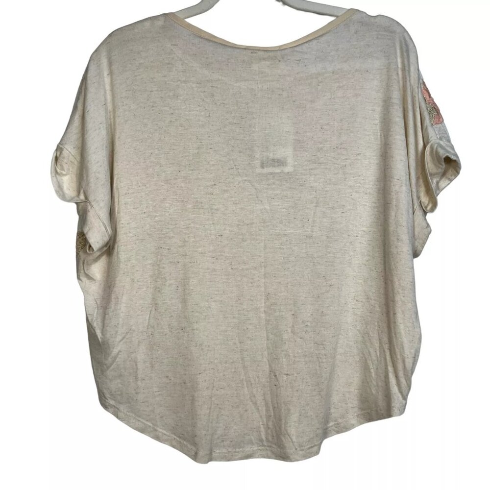 NWT Brand label Womens Beige Cap Sleeve Floral Embroidered Blouse Top Size Small - Picture 4 of 12